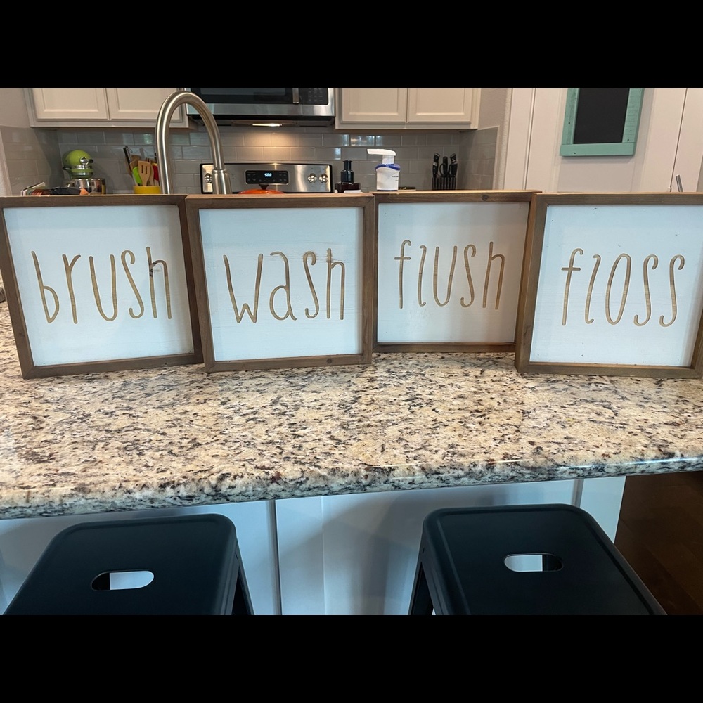 Bathroom Wall Decor- Wood-Brush, Wash, Flush, Floss- Boutique Decor